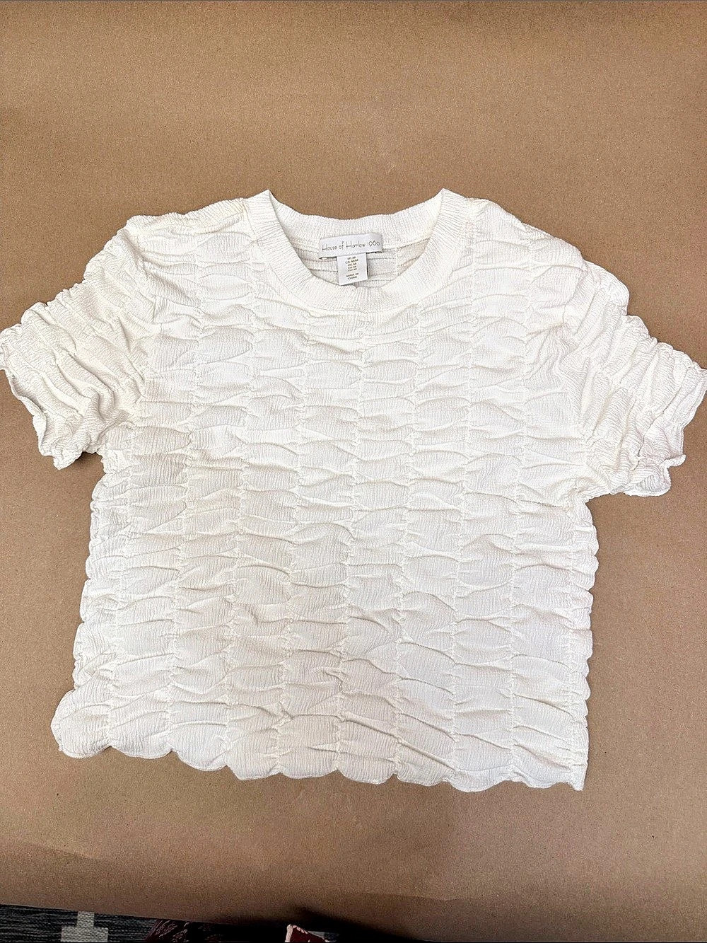 House of Harlow 1960 Textured Short Sleeve Top in White Size Medium